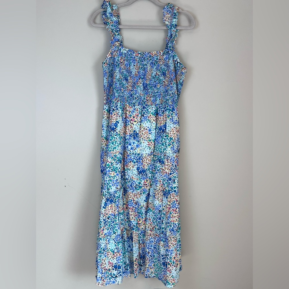 J. Crew Factory Floral smocked tiered midi dress Sz XL